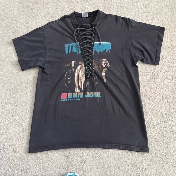 Vintage 2006 Bon Jovi Have a Nice Day Upcycled European Tour Tee Shirt in Black - Picture 2 of 10